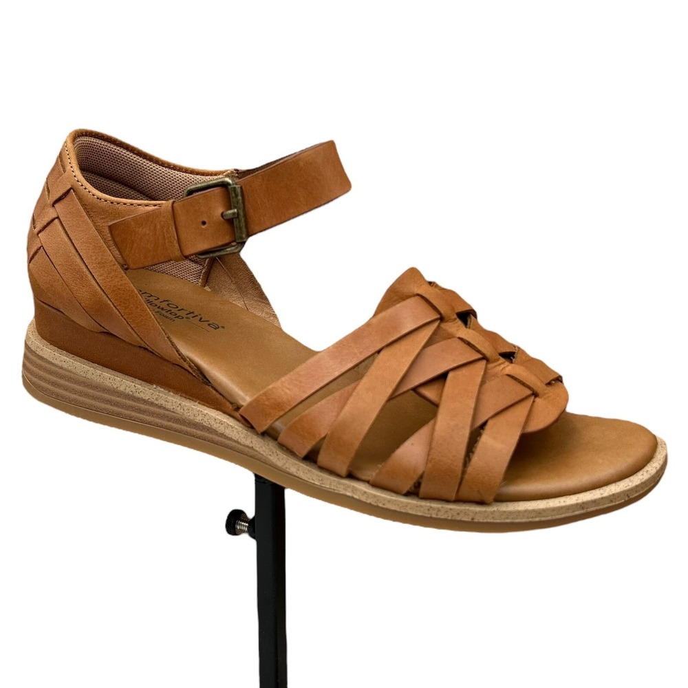 Comfortiva Marina Womens Leather Wedge Sandal Size 7.5 Wide Brown Open Toe Shoes